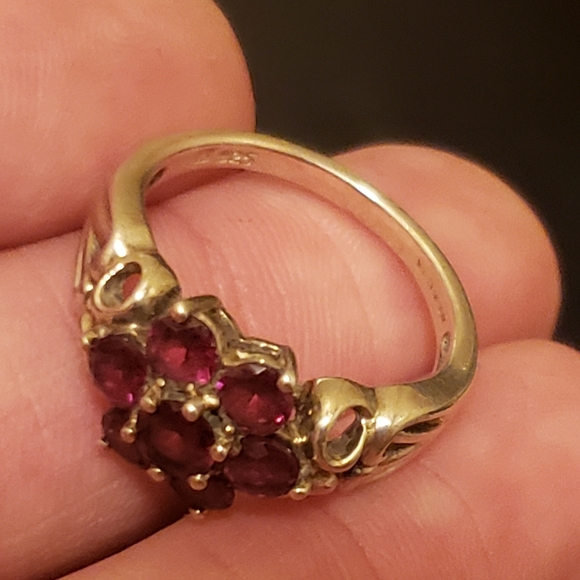 Sterling Silver Michelle Albala Garnet Heart Flower Cocktail Ring Size 8.75 - 4g - Picture 4 of 14